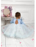 Sky Blue Satin Snowflake Keyhole Back Flower Girl Dress